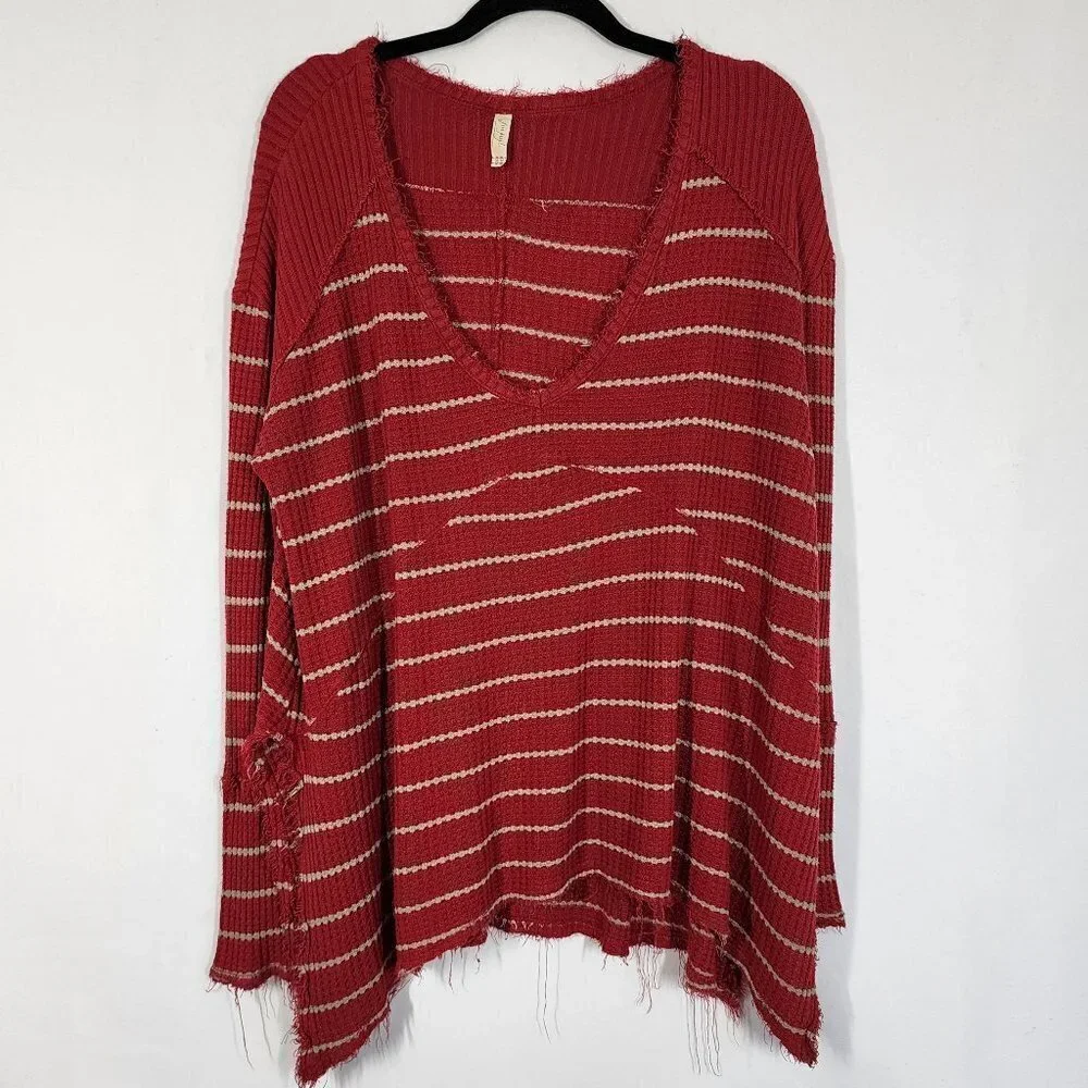 Free People Striped Sunset‎ Park Thermal Tunic Waffle Knit Bohemian sz Medium
